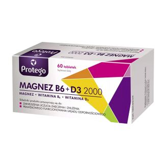 Protego Magnez B6 + D3 2000 j.m., 60 tabletek USZKODZONE OPAKOWANIE - zdjęcie produktu
