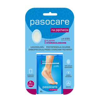 Pasocare, plastry hydrokoloidowe na pęcherze, 6,9 x 4,4 cm, 6 sztuk USZKODZONE OPAKOWANIE - zdjęcie produktu
