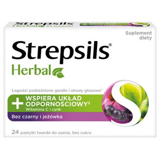 Strepsils Herbal, smak czarnego bzu i jeżówki, bez cukru, 24 pastylki do ssania - zdjęcie produktu