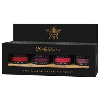Zestaw Miody Polskie Sok & Miód, różne rodzaje, 4 x 40 g USZKODZONE OPAKOWANIE - zdjęcie produktu