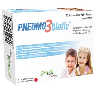 Pneumo 3 biotic dla dzieci od 3 lat i dorosłych, smak malinowy, 32 tabletki do ssania - zdjęcie produktu