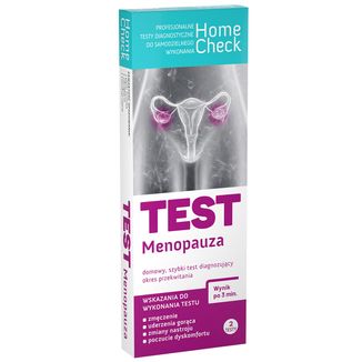 Home Check Test Menopauza, domowy test do oznaczania hormonu FSH w moczu, kasetkowy, 2 sztuki USZKODZONE OPAKOWANIE - zdjęcie produktu
