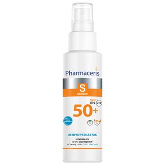 Pharmaceris S Dermopediatric, mineralny spray ochronny dla dzieci, do twarzy i ciała, od 1 dnia życia, wodoodporny, SPF 50+, 100 ml - zdjęcie produktu