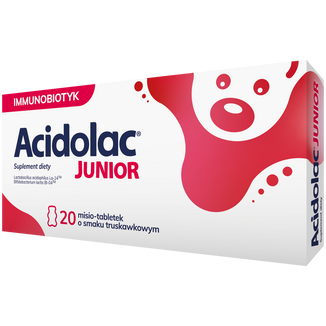 Acidolac Junior, dla dzieci od 3 lat, smak truskawkowy, 20 misio-tabletek - zdjęcie produktu