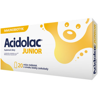 Acidolac Junior, dla dzieci od 3 lat, smak biała czekolada, 20 misio-tabletek - zdjęcie produktu