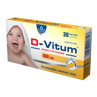 D-Vitum 400 j.m., witamina D dla noworodków, niemowląt i dzieci, 30 kapsułek twist-off USZKODZONE OPAKOWANIE - zdjęcie produktu