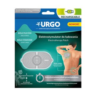 Urgo TENS, elektrostymulator do ładowania + 2 wymienne nakładki żelowe KRÓTKA DATA - zdjęcie produktu