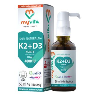 MyVita K2 + D3 Forte, witamina K 100 µg + witamina D 4000 j.m., krople, 50 ml - zdjęcie produktu