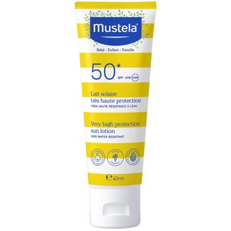 Mustela Sun Bebe Enfant-Famille, mleczko przeciwsłoneczne do twarzy i ciała, SPF 50+, 40 ml USZKODZONE OPAKOWANIE - zdjęcie produktu