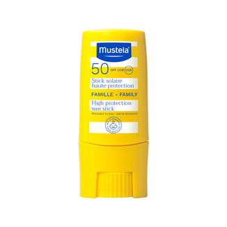 Mustela Sun Family, sztyft przeciwsłoneczny do wybranych części twarzy i ciała, od urodzenia, SPF 50, 9 ml USZKODZONE OPAKOWANIE - zdjęcie produktu