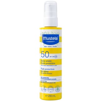 Mustela Sun Bebe Enfant-Famille, spray przeciwsłoneczny do twarzy i ciała, SPF 50, 200 ml USZKODZONE OPAKOWANIE - zdjęcie produktu