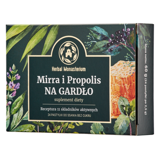Herbal Monasterium Mirra i Propolis na gardło, bez cukru, 24 pastylki do ssania - zdjęcie produktu