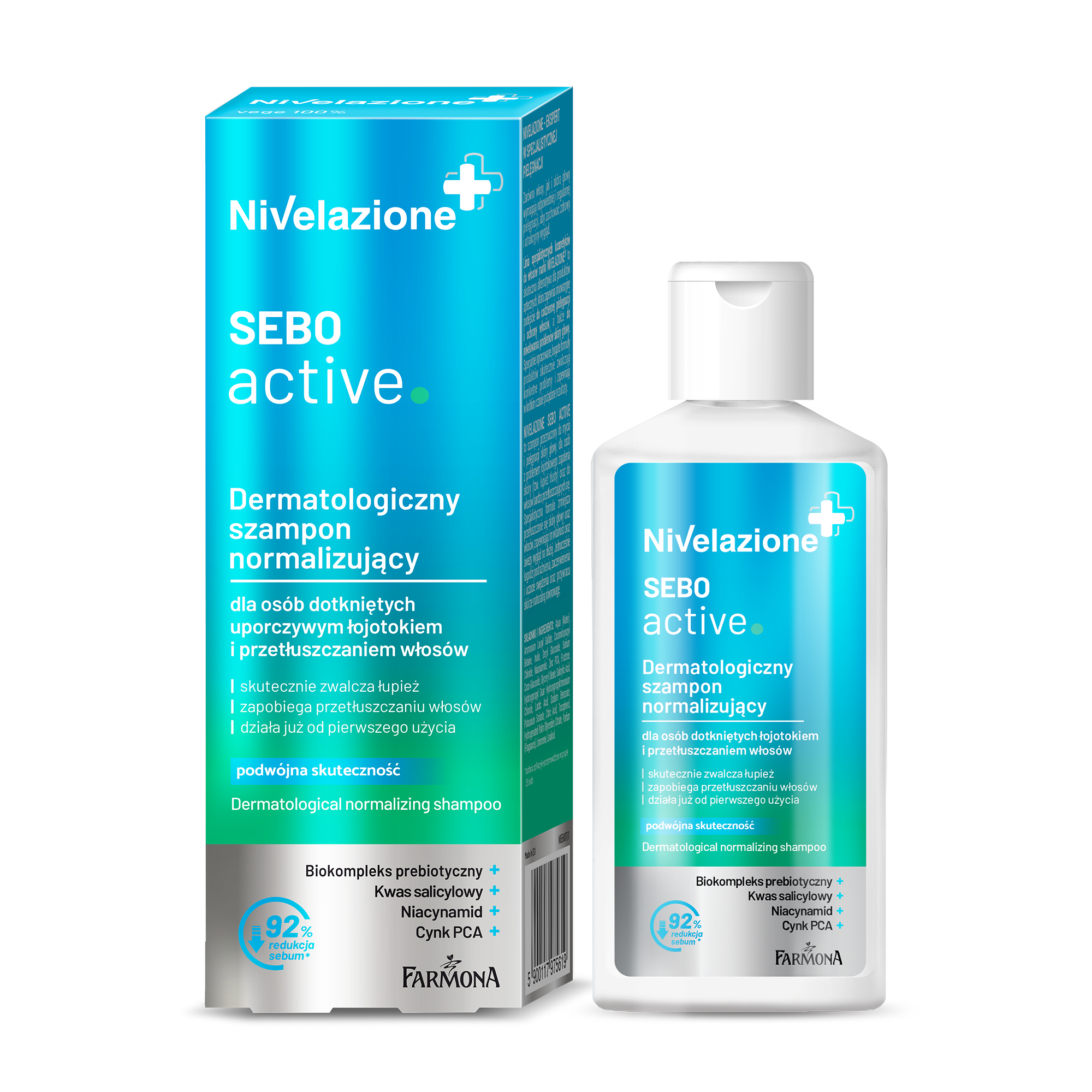 Nivelazione Farmona Nivelazione Sebo Active, dermatologiczny szampon normalizujący, dla osób dotkniętych uporczywym łojotokiem i przetłuszczaniem włosów, 100 ml
