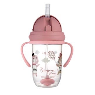 Canpol Babies, kubek niekapek z rurką i odważnikiem, Bonjur Paris, różowy, 56/607, od 6 miesiąca, 270 ml - zdjęcie produktu