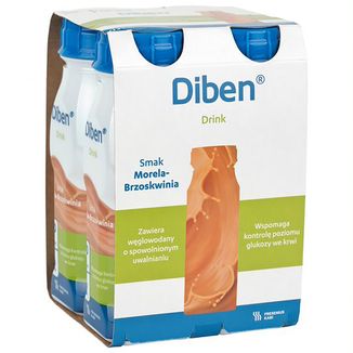 Diben Drink, preparat odżywczy, smak morelowo-brzoskwiniowy, 4 x 200 ml USZKODZONE OPAKOWANIE - zdjęcie produktu
