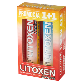 Litoxen Senior, smak pomarańczowy, 20 tabletek musujących + Litoxen Elektrolity, smak pomarańczowy, 20 tabletek musujących - zdjęcie produktu