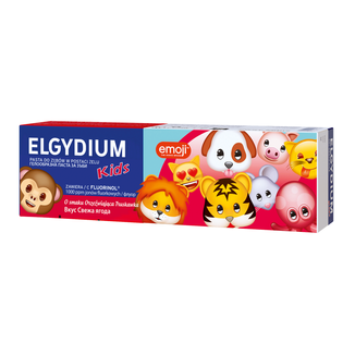 Elgydium Kids Emoji, pasta do zębów w postaci żelu dla dzieci, Orzeźwiająca Truskawka, 3-6 lat, 50 ml - zdjęcie produktu