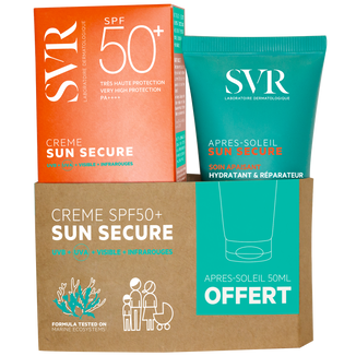SVR Sun Secure Creme, krem ochronny do twarzy, SPF 50+, 50 ml + Lait Apres-Soleil, mleczko po opalaniu, 50 ml gratis - zdjęcie produktu