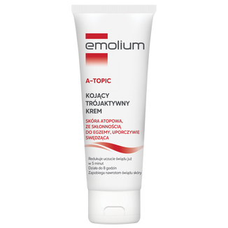 Emolium A-Topic, trójaktywny krem do skóry atopowej, suchej i uporczywie swędzącej, od 1 miesiąca, 50 ml USZKODZONE OPAKOWANIE Emolium A-Topic, trójaktywny krem do skóry atopowej, suchej i uporczywie swędzącej, od 1 miesiąca, 50 ml USZKODZONE OPAKOWANIE - zdjęcie produktu