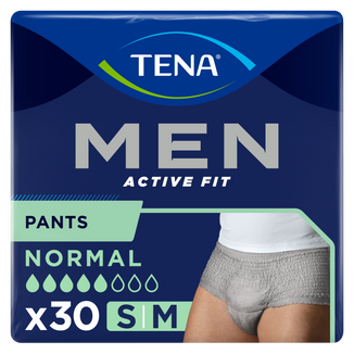 Tena Men Active Fit Pants Normal, majtki chłonne, rozmiar S/M, 75-105 cm, Grey, 30 sztuk - zdjęcie produktu