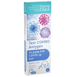 Home Check Test Combo Antygen na grypę A/B + COVID-19/RSV, test antygenowy na obecność 4 wirusów, kasetkowy, 1 sztuka USZKODZONE OPAKOWANIE - zdjęcie produktu