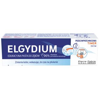 Elgydium Timer, edukacyjna pasta do zębów zmieniająca kolor, przeciwpróchnicowa, od 3 lat, 50 ml KRÓTKA DATA - zdjęcie produktu