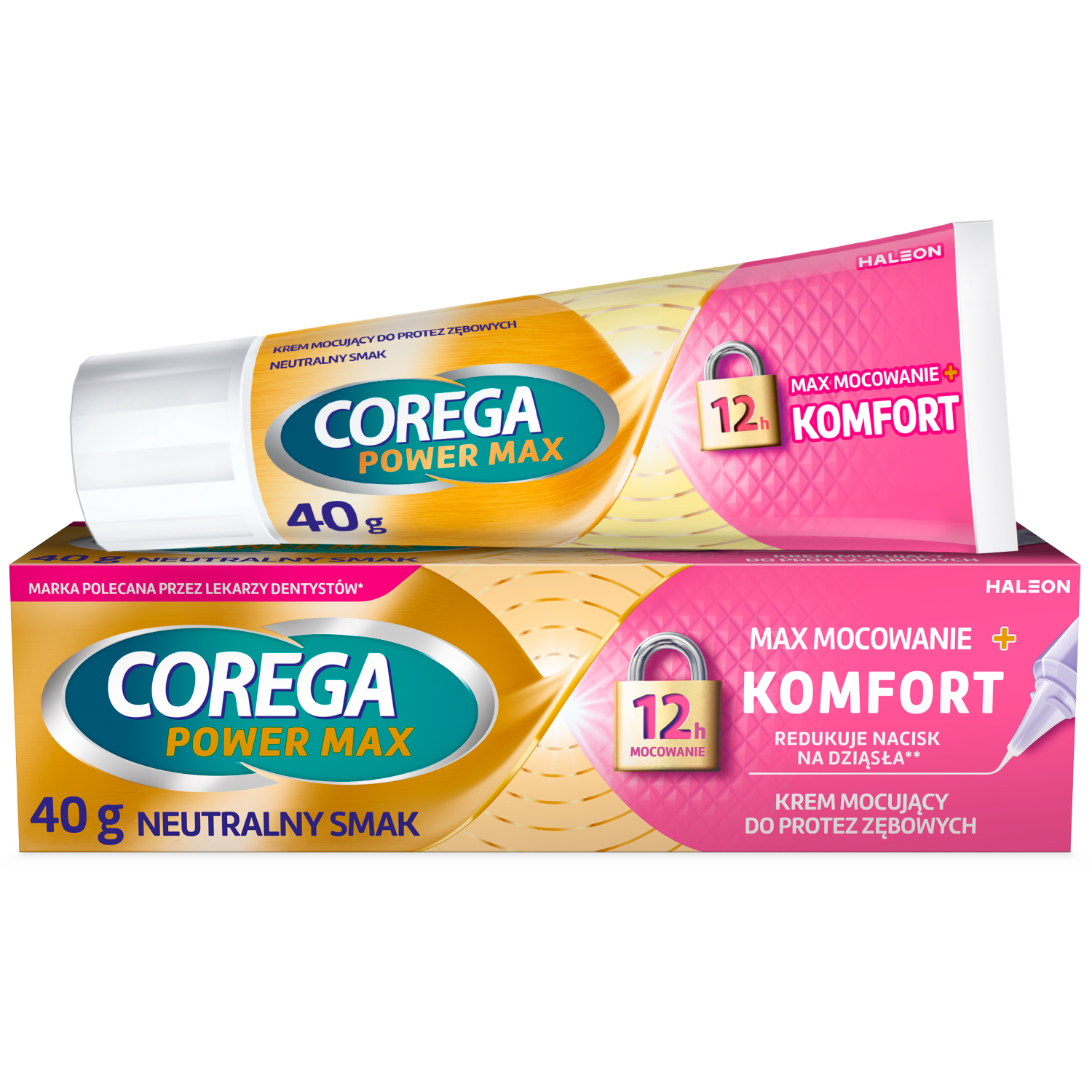 Corega Corega Power Max Mocowanie + Komfort, krem mocujący do protez zębowych, neutralny, 40 g