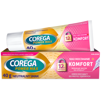 Corega Power Max Mocowanie + Komfort, krem mocujący do protez zębowych, neutralny, 40 g Corega Power Max Mocowanie + Komfort, krem mocujący do protez zębowych, neutralny, 40 g - zdjęcie produktu