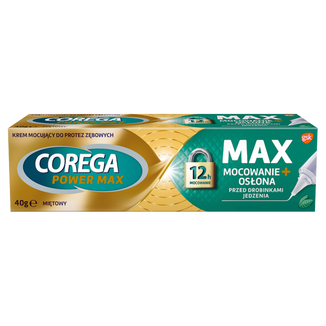 Corega Power Max Mocowanie + Osłona, krem mocujący do protez zębowych, miętowy, 40 g - zdjęcie produktu