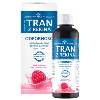 Tran z Rekina, dla dzieci powyżej 3 lat i dorosłych, smak malinowy, 250 ml USZKODZONE OPAKOWANIE - zdjęcie produktu