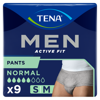 Tena Men Active Fit Pants, majtki chłonne dla mężczyzn, rozmiar S/M, 75-105 cm, Normal, 9 sztuk USZKODZONE OPAKOWANIE - zdjęcie produktu