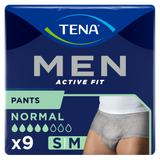 Tena Men Active Fit Pants, majtki chłonne dla mężczyzn, rozmiar S/M, 75-105 cm, Normal, 9 sztuk - miniaturka zdjęcia produktu