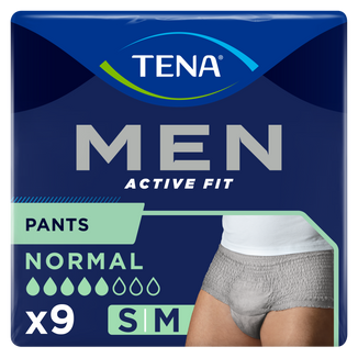 Tena Men Active Fit Pants, majtki chłonne dla mężczyzn, rozmiar S/M, 75-105 cm, Normal, 9 sztuk - zdjęcie produktu