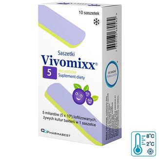 Vivomixx Saszetki 5 miliardów, proszek do sporządzania zawiesiny doustnej, smak borówkowy, 10 saszetek - zdjęcie produktu