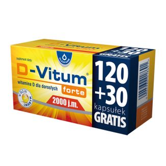 D-Vitum Forte 2000 j.m., 120 kapsułek + 30 kapsułek gratis - zdjęcie produktu
