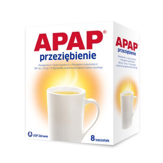 Apap Przeziębienie Max 1000 mg + 50 mg + 12,2 mg, proszek do sporządzania roztworu doustnego, 8 saszetek USZKODZONE OPAKOWANIE - zdjęcie produktu