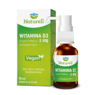 Naturell Witamina D3 z Alg 1000 j.m., krople, 15 ml USZKODZONE OPAKOWANIE - zdjęcie produktu