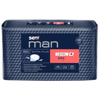 Seni Man, wkładki urologiczne dla mężczyzn, Extra Plus, 22,5 x 27 cm, Level 4, 15 sztuk - zdjęcie produktu