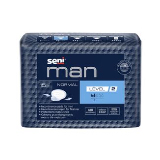 Seni Man, wkładki urologiczne dla mężczyzn, Normal, 19 x 23,5 cm, Level 2, 15 sztuk - zdjęcie produktu