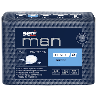 Seni Man, wkładki urologiczne dla mężczyzn, Normal, 19 x 23,5 cm, Level 2, 15 sztuk - zdjęcie produktu