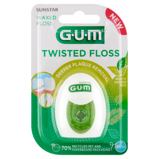 Sunstar Gum Twisted Floss, nić dentystyczna, woskowana, mięta i zielona herbata, 30 m - zdjęcie produktu