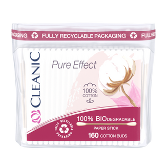 Cleanic Pure Effect, biodegradowalne patyczki higieniczne, 100% bawełny, w folii, 160 sztuk - zdjęcie produktu