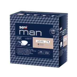 Seni Man, wkładki urologiczne dla mężczyzn, Light, 14 x 18 cm, Level 1, 15 sztuk - zdjęcie produktu