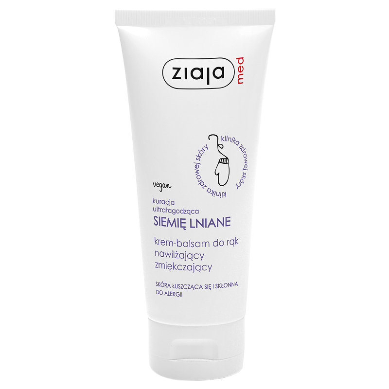 Nieznana Ziaja Med Siemię Lniane, nawilżająco-zmiękczający krem-balsam do rąk, skóra łuszcząca się i skłonna do alergii, 100 ml