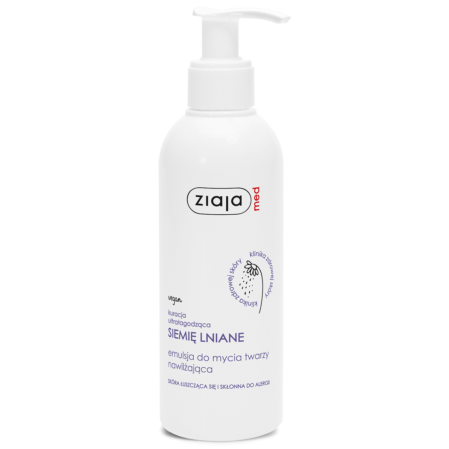 Nieznana Ziaja Med Siemię Lniane, nawilżająca emulsja do mycia twarzy, skóra łuszcząca się i skłonna do alergii, 190 ml
