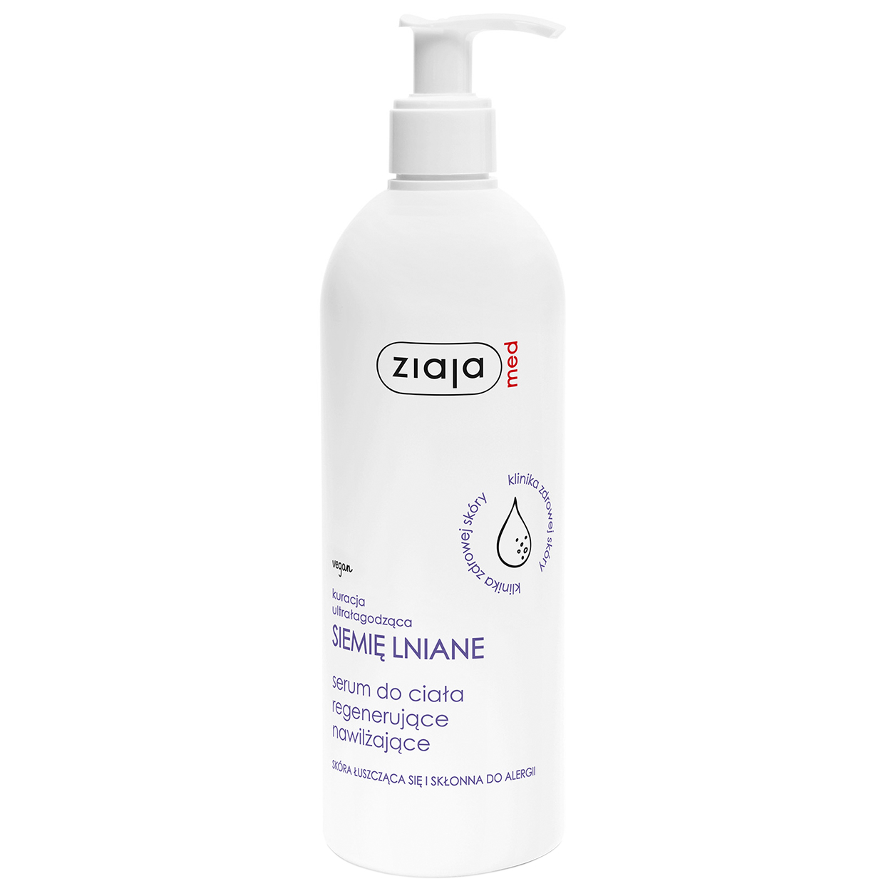 Nieznana Ziaja Med Siemię Lniane, regenerująco-nawilżające serum do ciała, skóra łuszcząca się i skłonna do alergii, 400 ml — Inhaltsstoffe und Bewertung