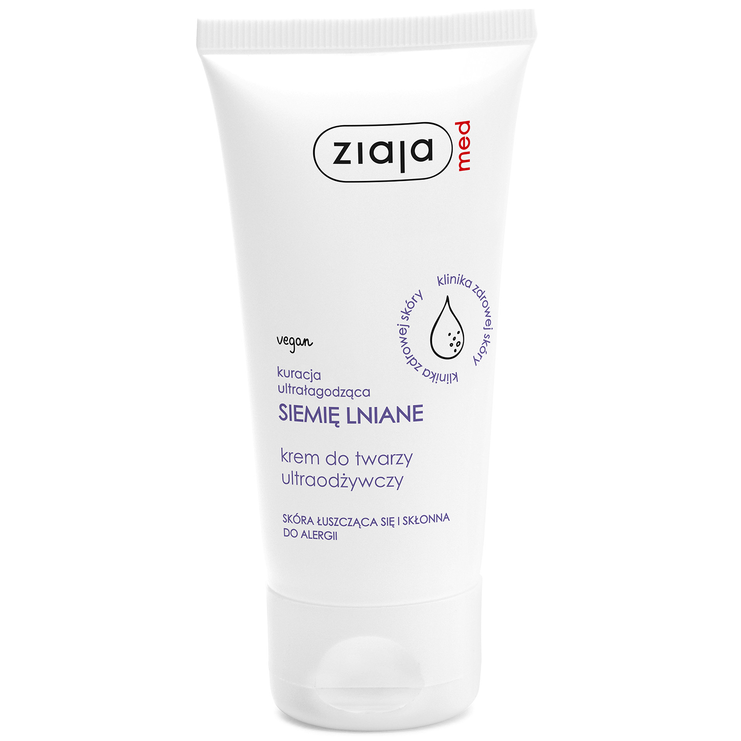 Nieznana Ziaja Med Siemię Lniane, krem do twarzy ultraodżywczy, skóra łuszcząca się i skłonna do alergii, 50 ml
