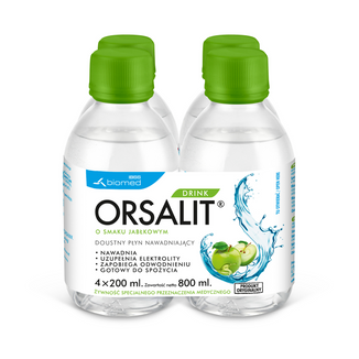 Orsalit Drink, doustny płyn nawadniający dla dzieci powyżej 3 roku, smak jabłkowy, 4 x 200 ml - zdjęcie produktu