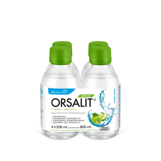 Orsalit Drink, doustny płyn nawadniający dla dzieci powyżej 3 roku, smak jabłkowy, 4 x 200 ml - zdjęcie produktu