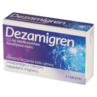 Dezamigren 12,5 mg, 2 tabletki powlekane USZKODZONE OPAKOWANIE - zdjęcie produktu